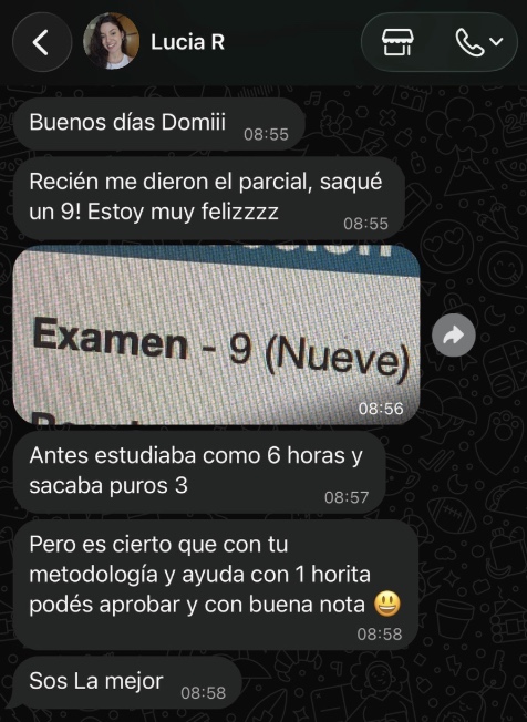 Mensaje de WhatsApp de Lucía: se sacó un 9 en el parcial